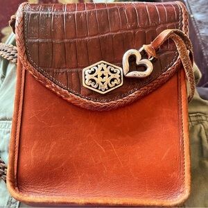 Brighton Women’s 1990 Leather Brown Saddle Flap Crossbody Silver Tone Hardware